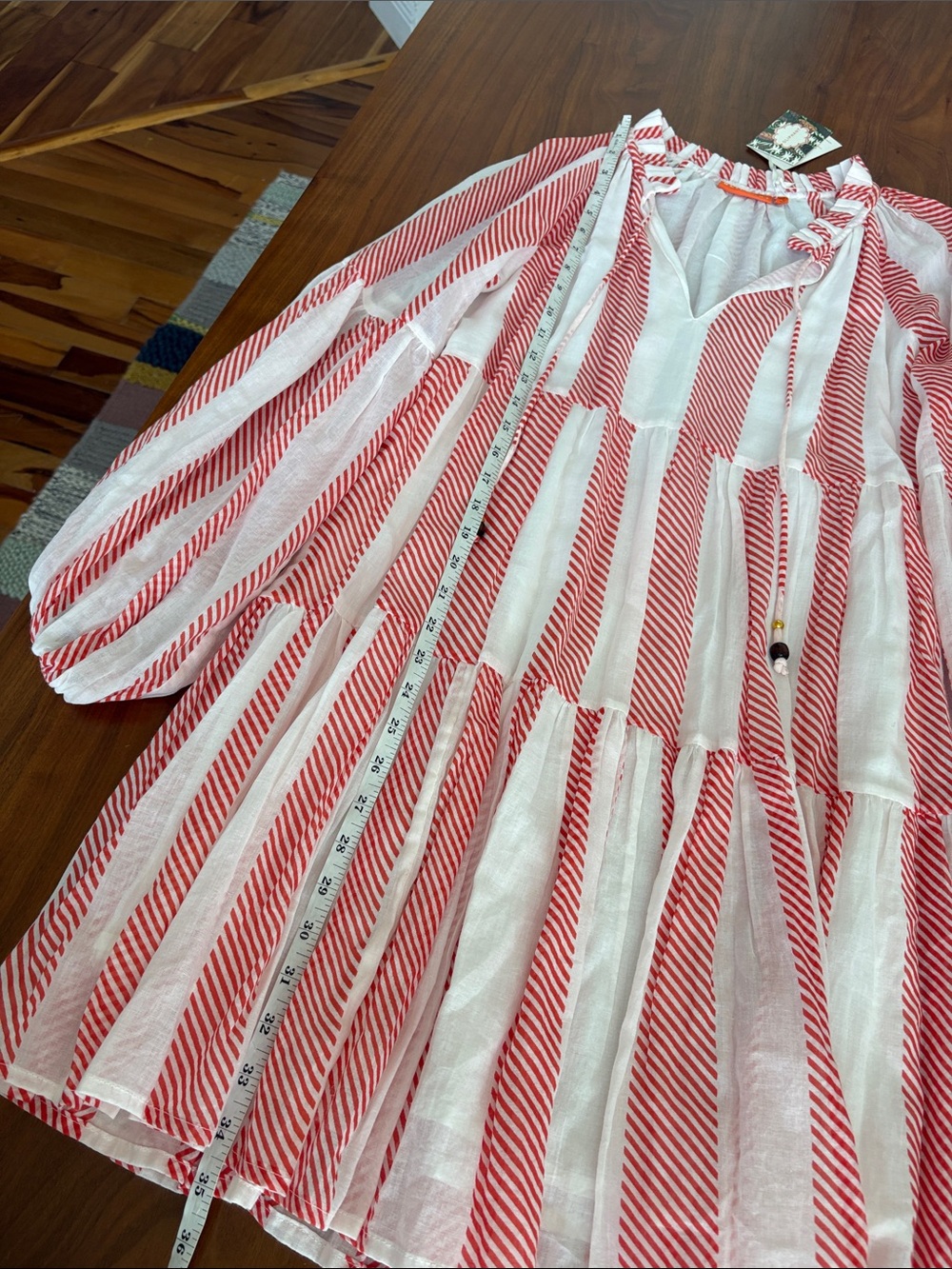 NEW Tuckernuck Oliphant Whistler Coral Striped Balloon Sleeve Dress Size Small - Picture 6 of 8